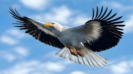 Secretary Bird Flying Under Blue Sky, Photo Realistic, Wallpaper, Cover and Screen for Smartphone, PC, Laptop, 9:16 and 16:9 Format