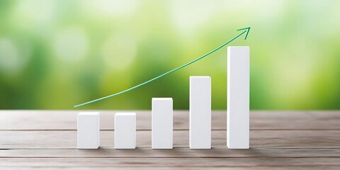 Ascending Bar Graph with Yellow Arrow Indicating Growth on Bokeh Background - Business Success Concep