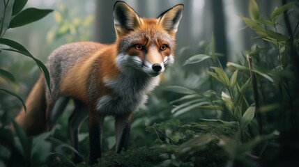 Fototapeta premium A Red Fox in a Lush Forest