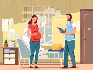 Expecting parents prepare checklist in cozy maternity room before childbirth experience