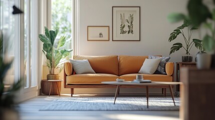Modern Living Room with a Comfortable Sofa and Warm Lighting
