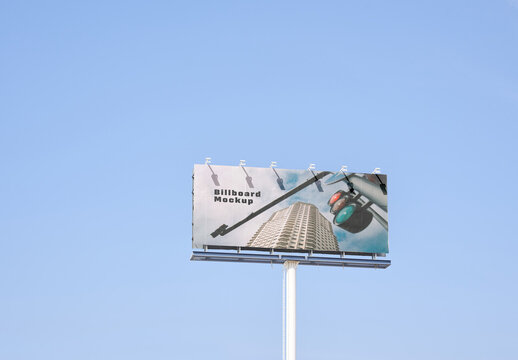 Mockup Of Billboard Against Clear Blue Sky. 