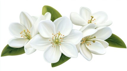A close up of a white flower with green leaves, AI