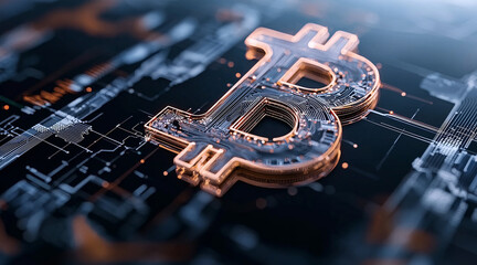 Abstract bitcoin signs glowing with vibrant colors, symbolizing digital currency and modern finance, futuristic visualization