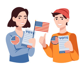 Woman and man voting at USA election campaign 2024