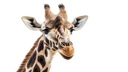 Obraz premium A giraffe is looking at the camera with its mouth open