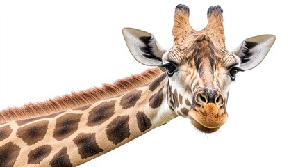Obraz premium A giraffe is looking at the camera with its mouth open