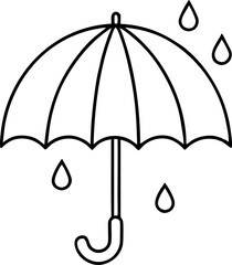 Simple Black and White Umbrella Illustration with Falling Raindrops Symbolizing Rainy Weather and Protection