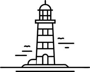 Minimalist Vector Illustration of a Lighthouse with Blue Sky Background