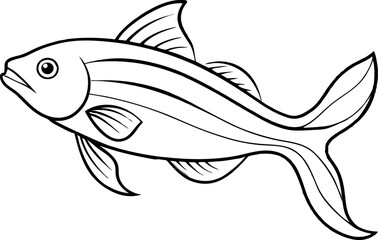 Black and White Outline Illustration of a Fish for Coloring Pages and Art Projects