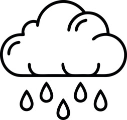 Simple Black and White Cloud with Raindrops Illustration for Weather and Nature Concepts
