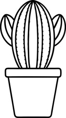 Simple Black and White Line Drawing of a Potted Cactus