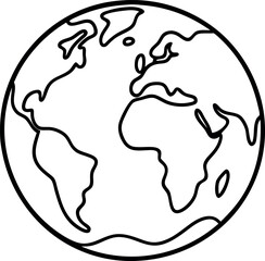 Simple Black and White Line Drawing of a World Map Showing Continents and Seas on a White Background