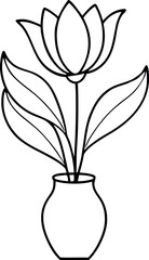 Outline Drawing of a Simple Tulip in a Vase for Coloring Activities or Art Projects