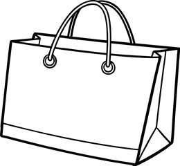 Simple Black and White Illustration of a Shopping Bag with Handles on a White Background