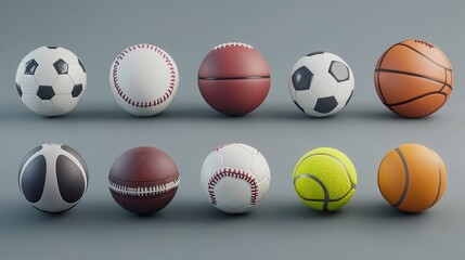 A collection of sports balls, including soccer, baseball, and basketball