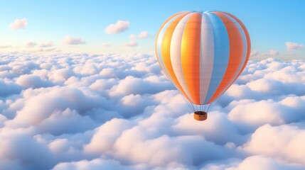 Fototapeta premium A hot air balloon floating in the clouds above a sea of white, AI