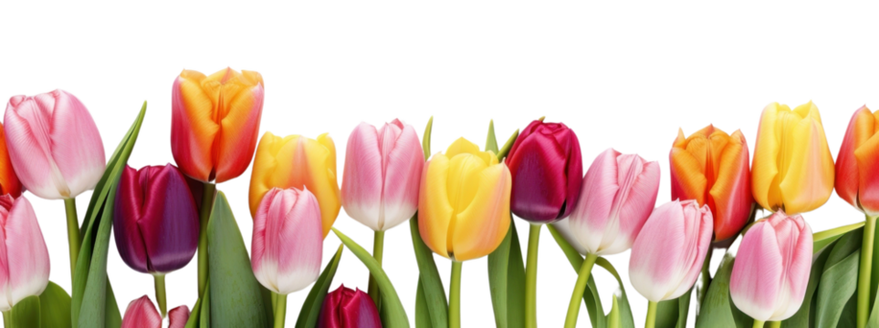 PNG Colorful tulips flower border on the white background
