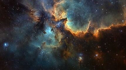 Fototapeta premium Cosmic Nebula with Star Clusters and Gas Clouds