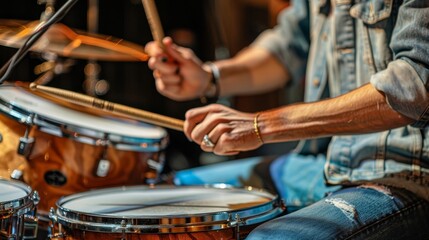 Dynamic drummer showcasing talent under spectacular stage lights and vibrant atmosphere