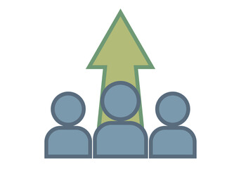 Grupo de personas con flecha verde de crecimiento laboral