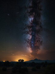 Naklejka premium the background of the Milky Way galaxy and sunrise in the plain sky