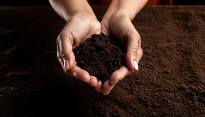Hands holding rich, dark soil