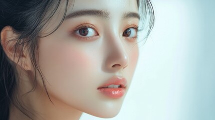 Close-up Portrait of a Young Woman with Long Dark Hair