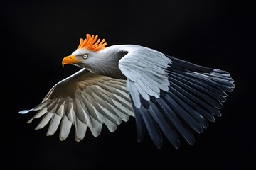 Obraz premium Secretary Bird Flying on Black Background, Photo Realistic, Wallpaper, Cover and Screen for Smartphone, PC, Laptop, 9:16 and 16:9 Format
