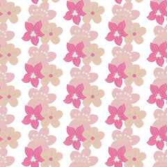 Seamless pattern of simple flowers and plant elements. Vector illustration in cartoon style.