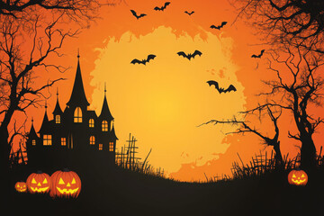 Halloween Spooky Nighttime Scene Horizontal Background