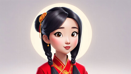Dream chinas cartoon character young adult woman girl person portrait in 3d style design
