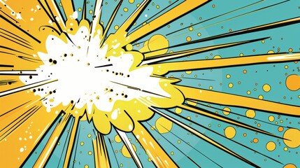 A comic book style drawing of a white explosion with yellow and blue colors