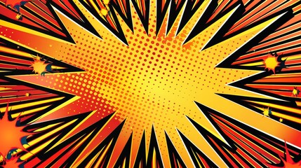 A comic book style image of a yellow explosion with black and orange lines