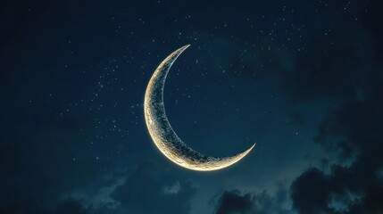 Crescent Moon in a Starry Night Sky