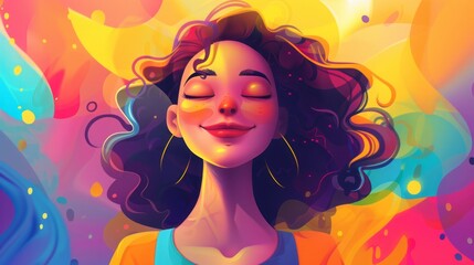 woman smiling on bright background illustration.