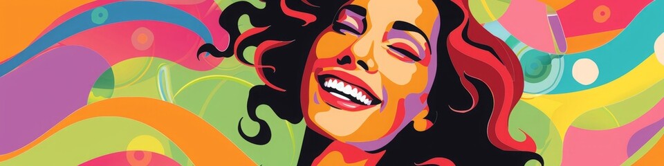 Naklejka premium woman smiling on bright background illustration.