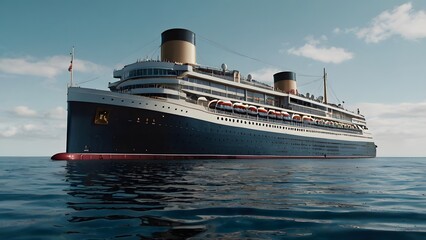  image of a grand ship sailing through the open sea, bathed in the warm glow of the setting sun