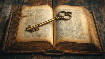 Antique Key on Old Book