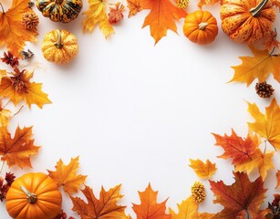 Thanksgiving Day celebration with beautiful autumn composition of pumpkins on white background.
