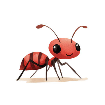 Cheerful Cartoon Ant on a White Background
