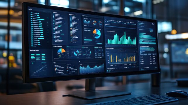 Computer Screen with Data Analysis and Financial Charts