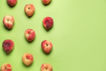 Sweet fig peaches on green background
