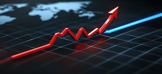 Stock Market Graph with Red and Blue Lines and Downward Arrow