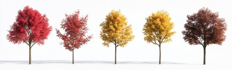 Fototapeta premium 6 different street autumn trees (Quercus rubra, platanus, maple) isolated on a transparent background