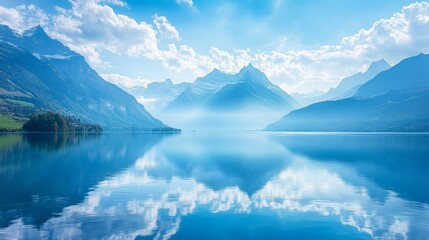 Fototapeta premium Blue water with mountain landscape