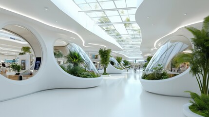 Futuristic mall with a glass roof, lush indoor gardens, and innovative architecture. AI generated