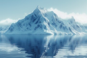 Arctic glacier melting under sun in icy blue water. Reflects climate change impact. Global warming concept, disappearing ice formations, with copy space