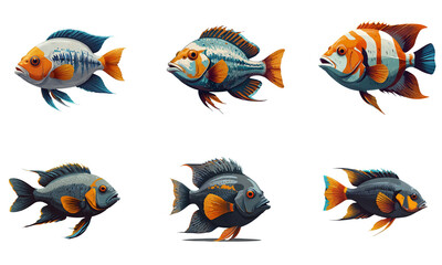 Fototapeta premium Illustration set of Exotic fish. White background