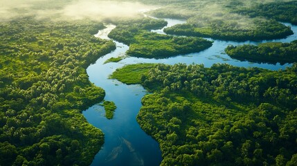 Naklejka premium Skyline of the Verdant River Delta
